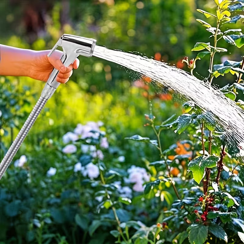 Chrome Muslim Shower Head & Hose Bidet Jet Spray Tap Hygienic Shatter Handheld Toilet Kit