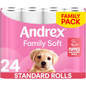 Andrex Family Soft Toilet Rolls 24 Pack Family Pack 170  Sheets Per Roll (Previously Andrex Gentle Clean)
