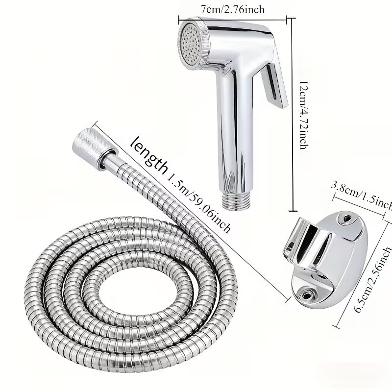 Chrome Muslim Shower Head & Hose Bidet Jet Spray Tap Hygienic Shatter Handheld Toilet Kit
