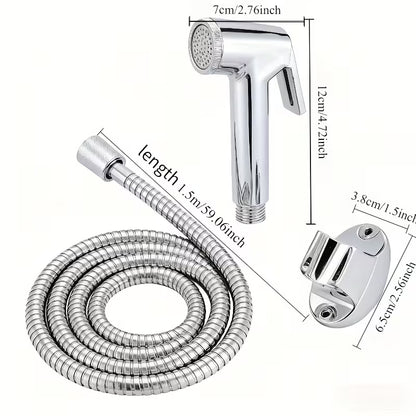 Chrome Muslim Shower Head & Hose Bidet Jet Spray Tap Hygienic Shatter Handheld Toilet Kit
