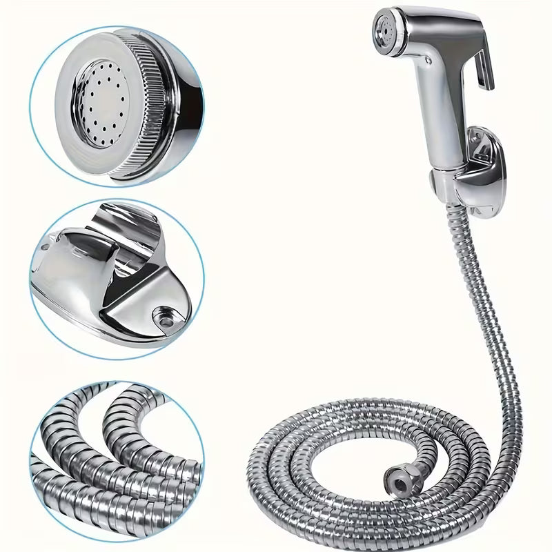 Chrome Muslim Shower Head & Hose Bidet Jet Spray Tap Hygienic Shatter Handheld Toilet Kit
