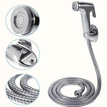 Chrome Muslim Shower Head & Hose Bidet Jet Spray Tap Hygienic Shatter Handheld Toilet Kit
