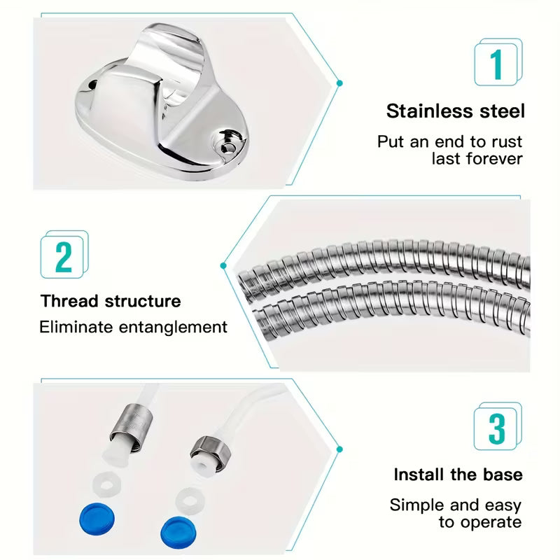 Chrome Muslim Shower Head & Hose Bidet Jet Spray Tap Hygienic Shatter Handheld Toilet Kit
