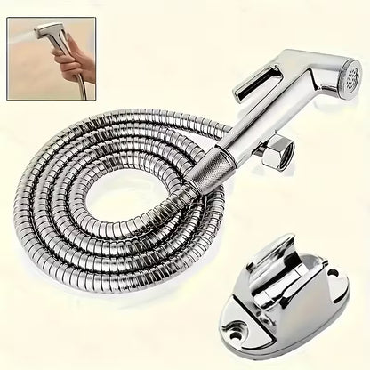 Chrome Muslim Shower Head & Hose Bidet Jet Spray Tap Hygienic Shatter Handheld Toilet Kit

