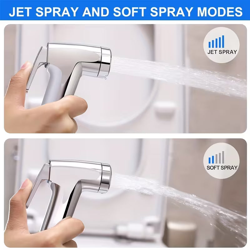 Chrome Muslim Shower Head & Hose Bidet Jet Spray Tap Hygienic Shatter Handheld Toilet Kit
