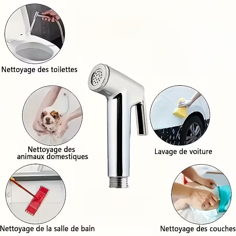 Chrome Muslim Shower Head & Hose Bidet Jet Spray Tap Hygienic Shatter Handheld Toilet Kit
