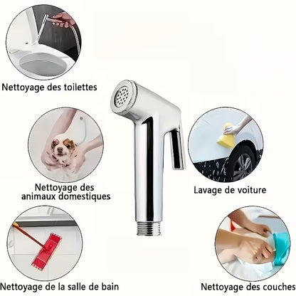 Chrome Muslim Shower Head & Hose Bidet Jet Spray Tap Hygienic Shatter Handheld Toilet Kit
