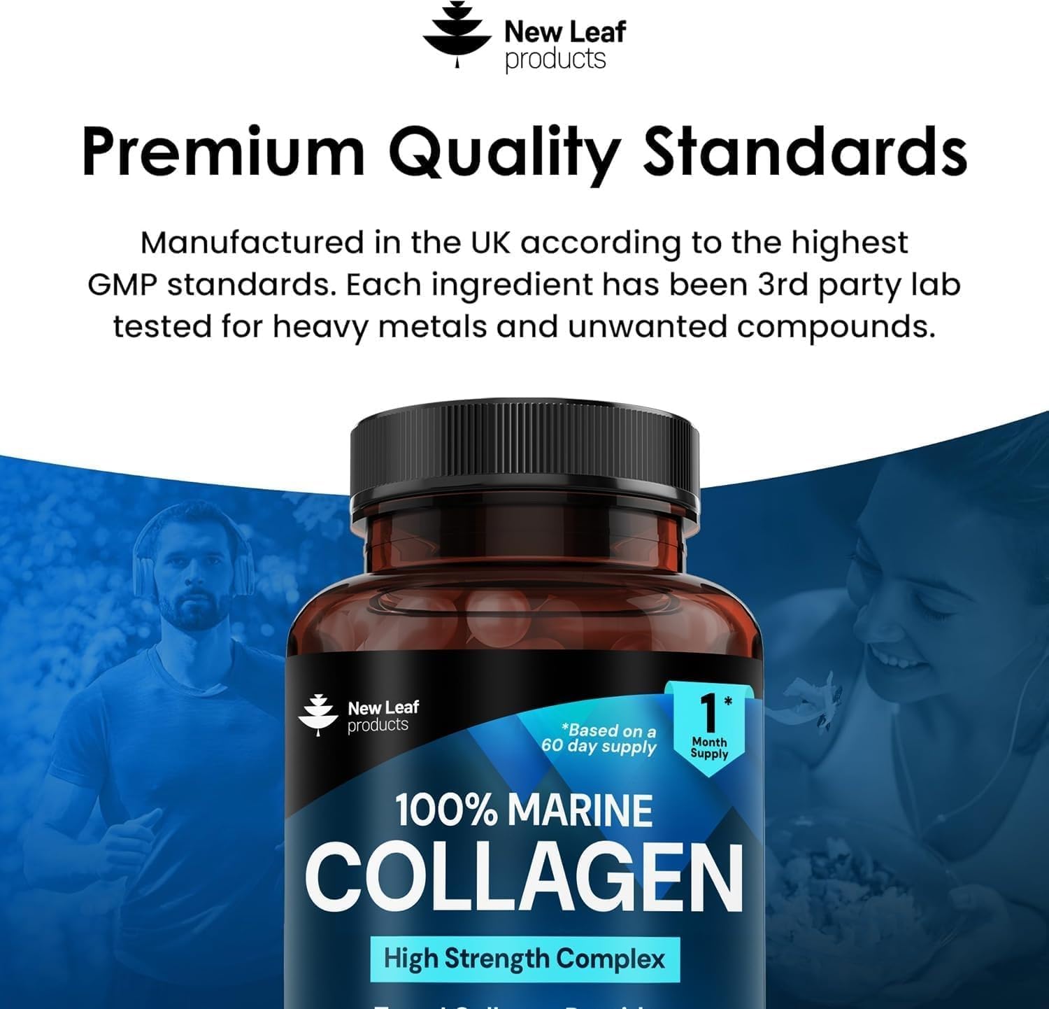 Pure Marine Collagen 100% Marine Type 1 Hydrolysed Peptides Enhanced Acid & Vitamin C -Essential Amino Supplements 60 Capsules